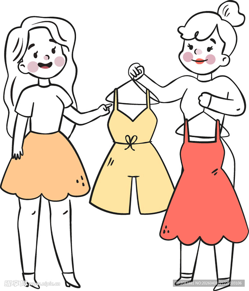 两位女士挑选漂亮连衣裙