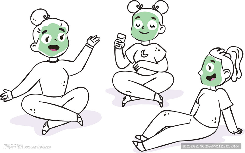 敷面膜卡通人物欢乐互动