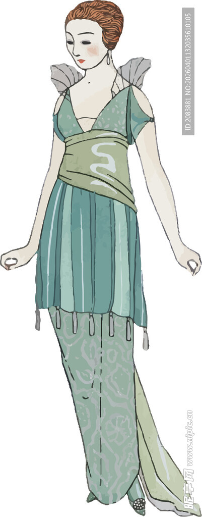 复古风格女士长裙设计图