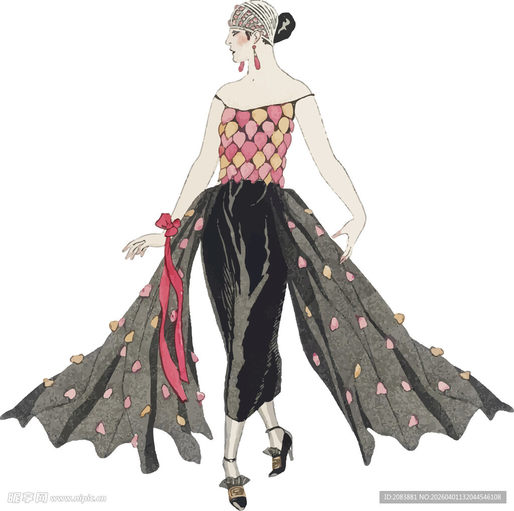 复古风格女士长裙设计图