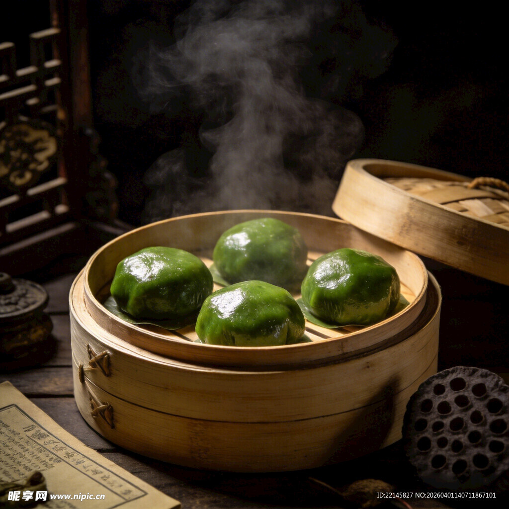 清明节翡翠青团 热气腾腾的小吃