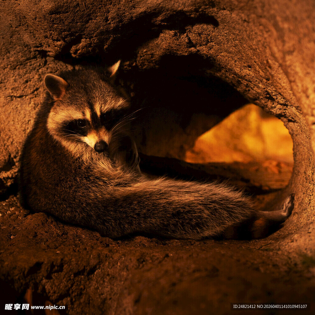 洞穴中休憩的浣熊