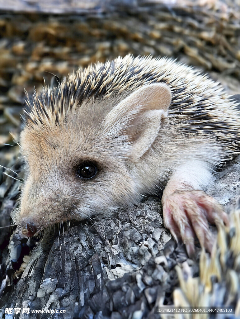 趴在木头上的小刺猬