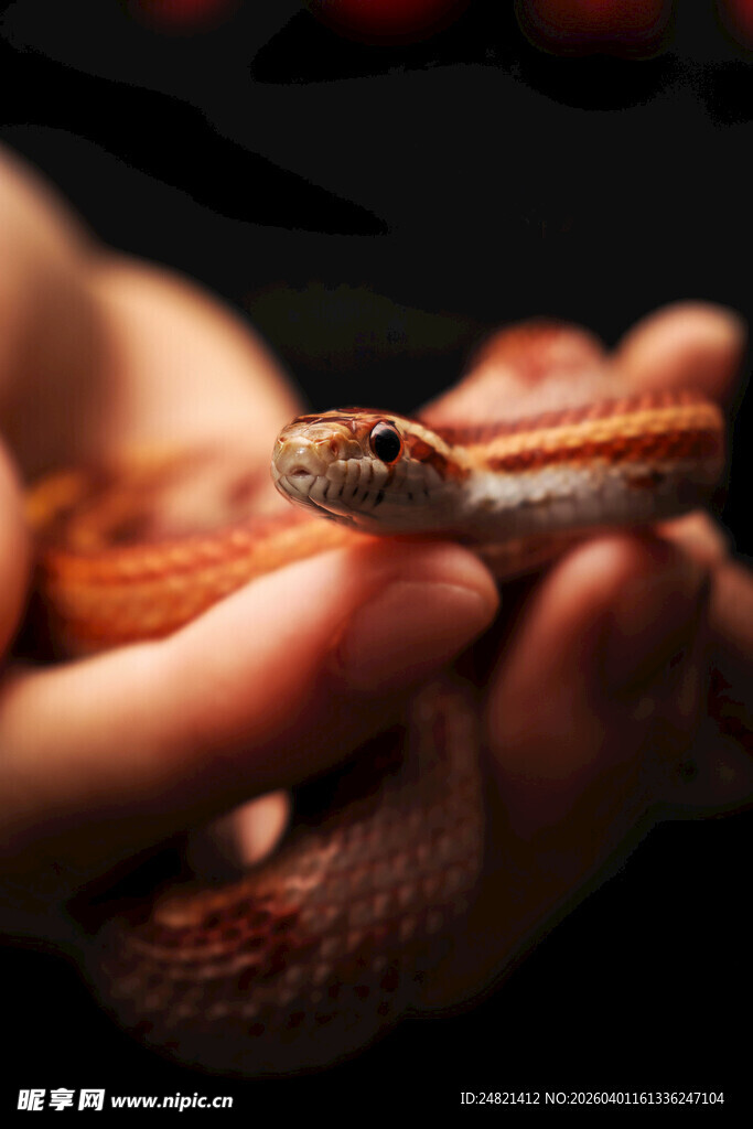 手中的美丽花纹小蛇