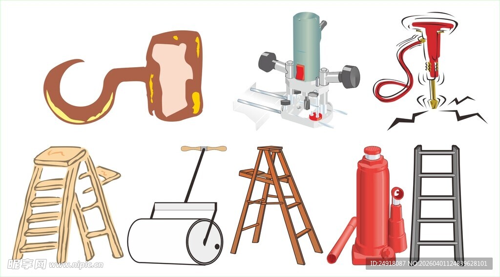 多样建筑施工工具展示