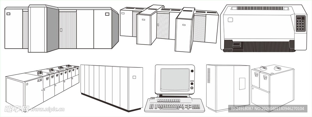 机房服务器电脑线条图