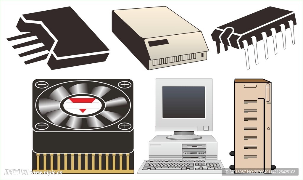 多样计算机硬件组件展示