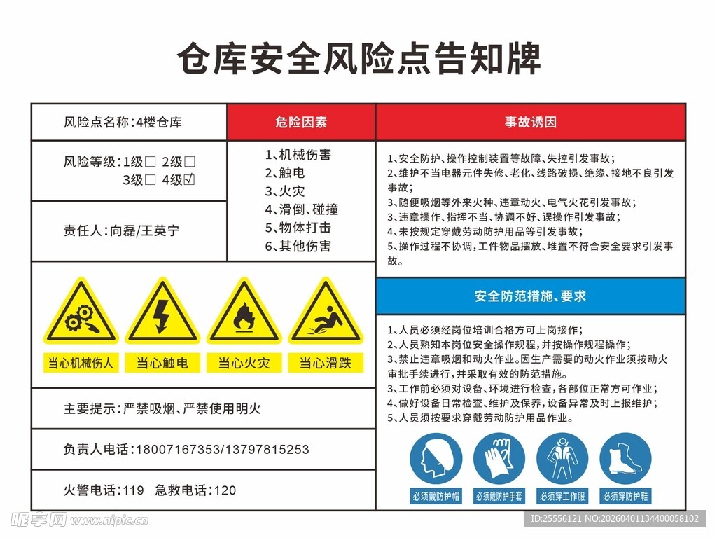 仓库安全风险警示标识牌
