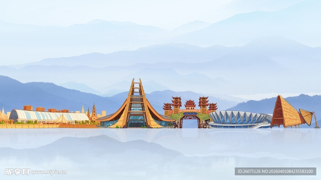 中式水墨风大英县地标建筑群