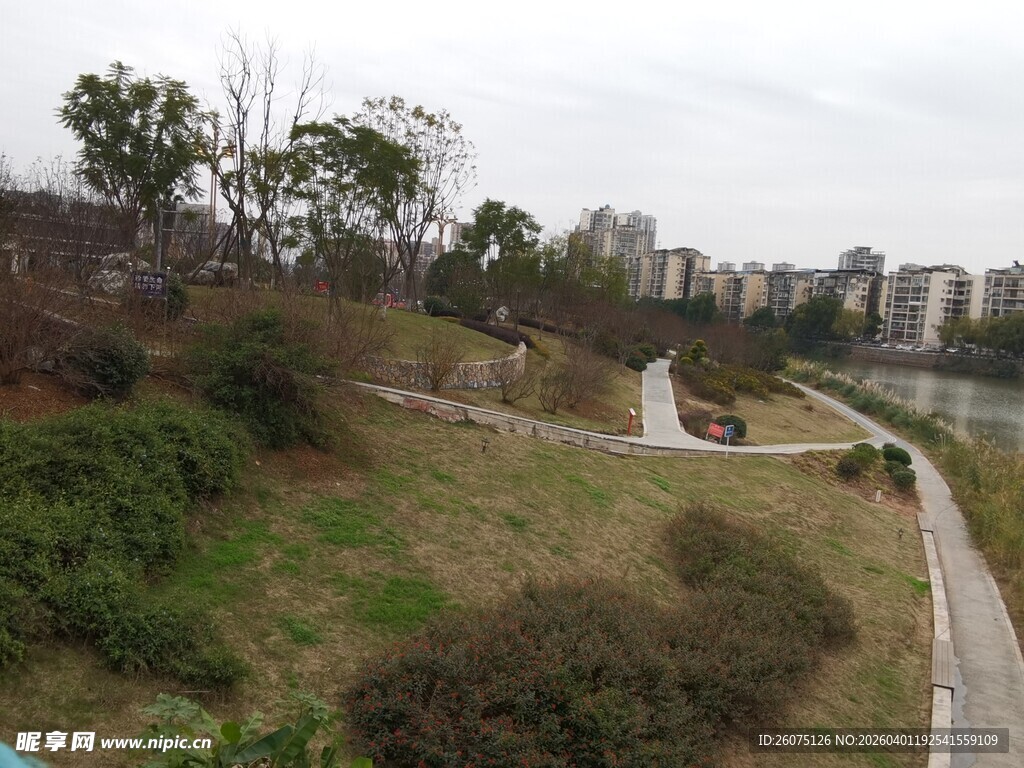 城郊蜿蜒小径旁绿植景观