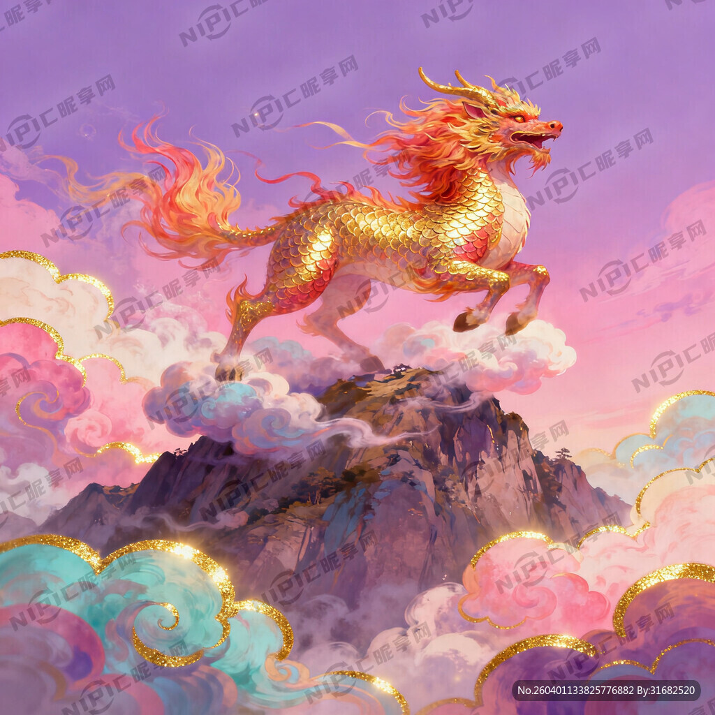 麒麟 山巅彩云 梦幻场景