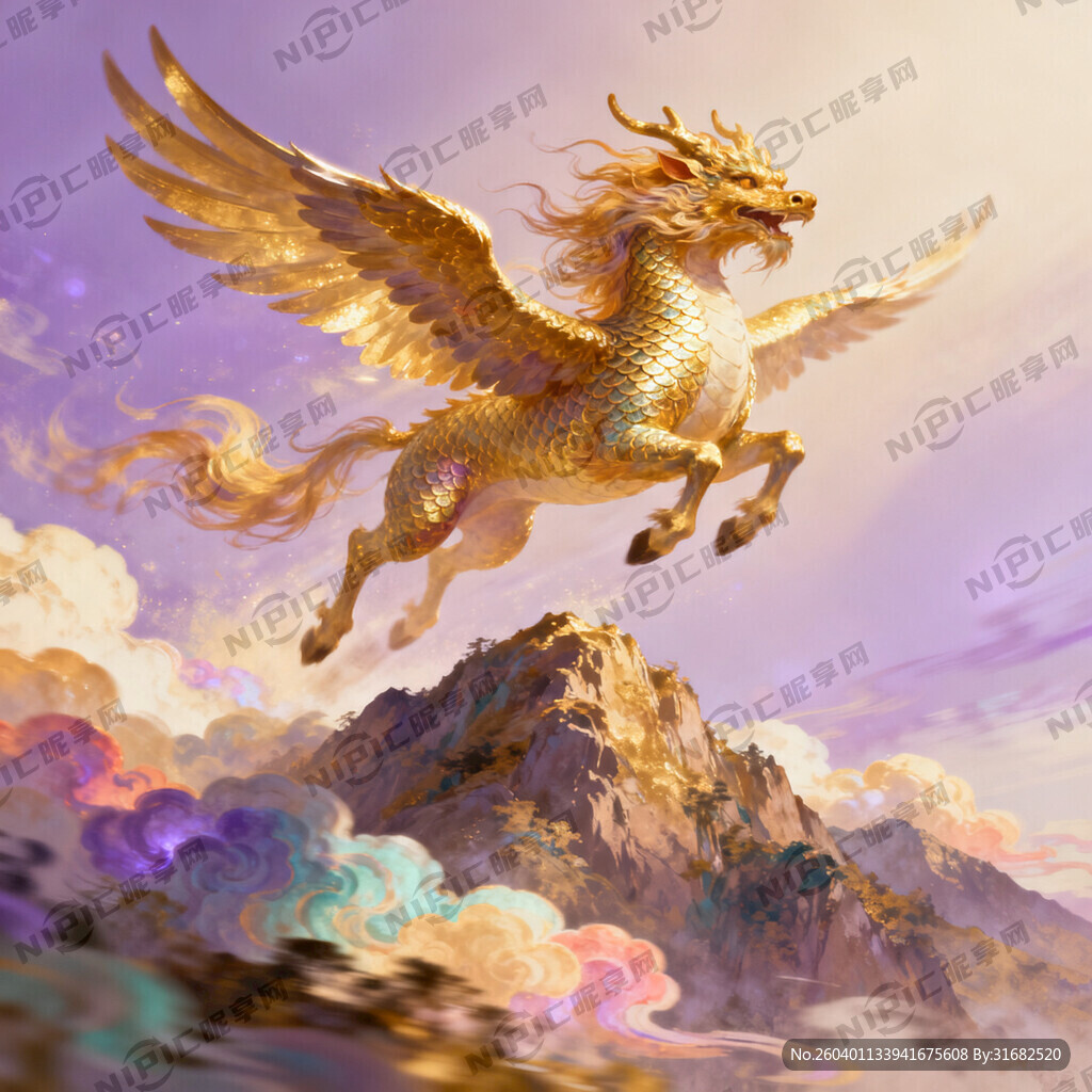 麒麟 山巅彩云 梦幻场景