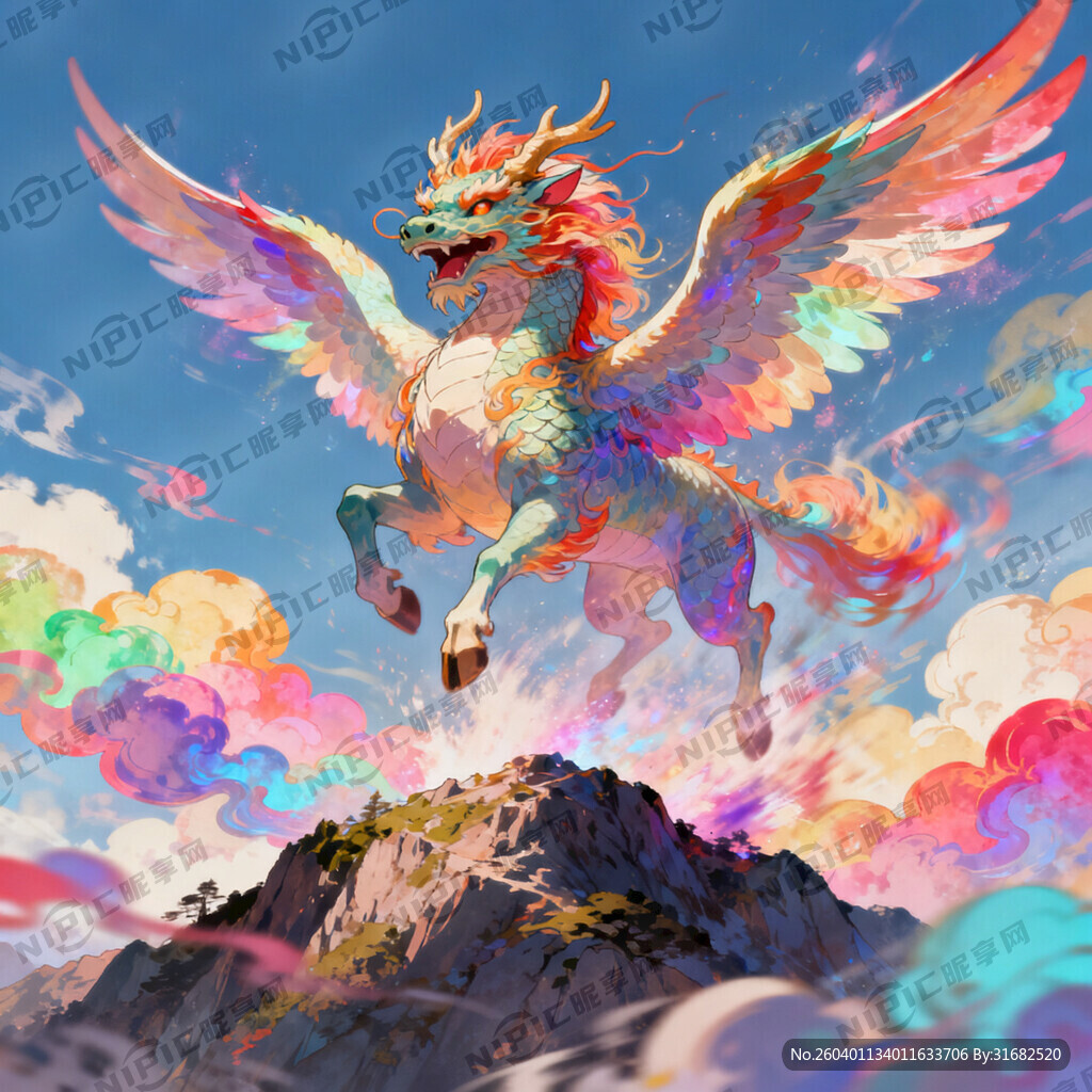 麒麟 山巅彩云 梦幻场景
