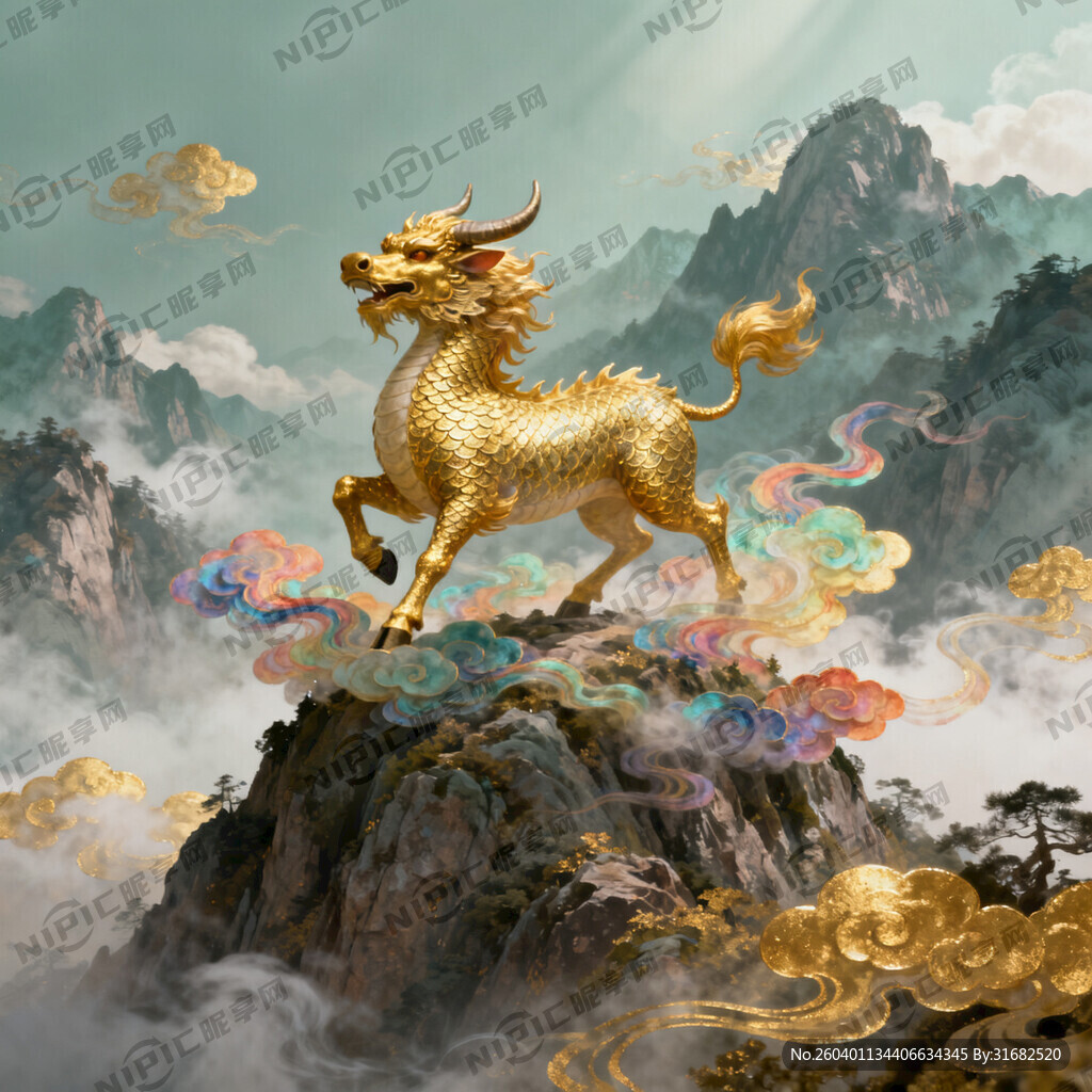 麒麟 山巅彩云 梦幻场景