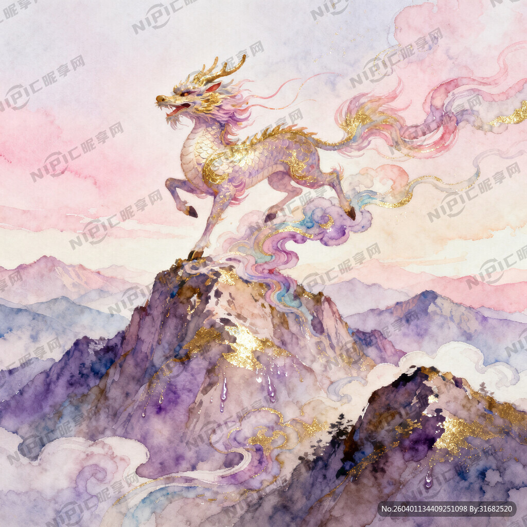 麒麟 山巅彩云 梦幻场景