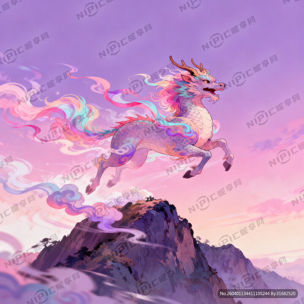 麒麟 山巅彩云 梦幻场景