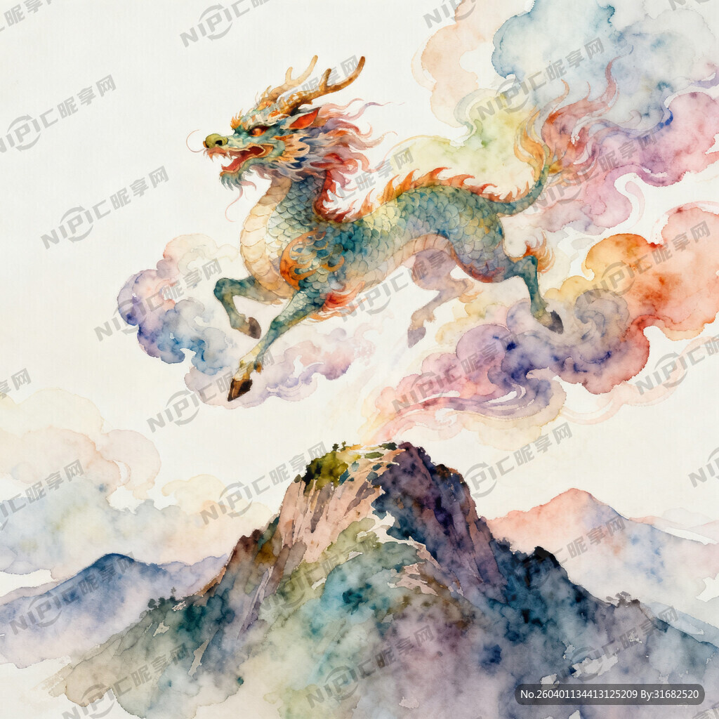 麒麟 山巅彩云 梦幻场景