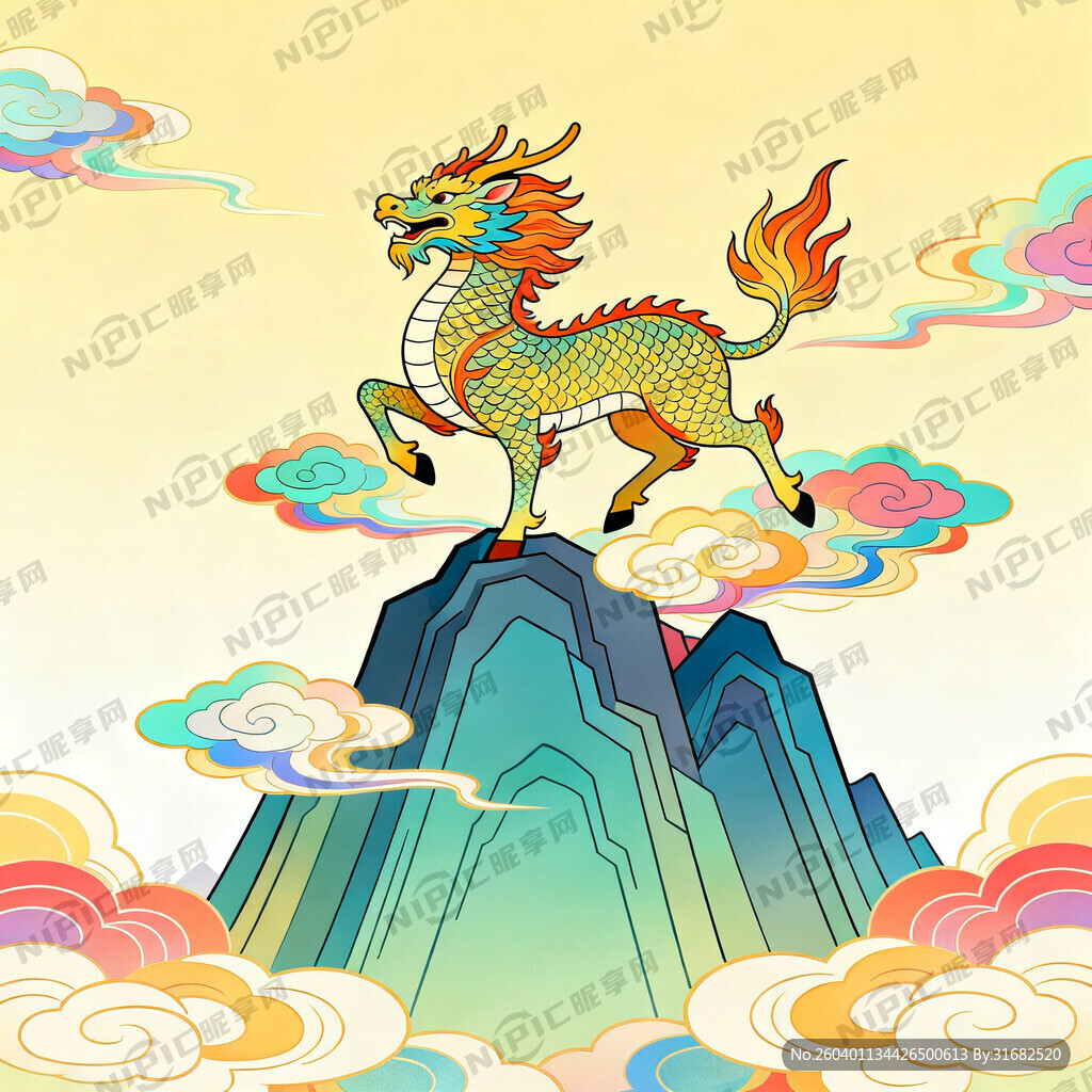 麒麟 山巅彩云 梦幻场景