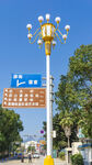 城市道路景观路灯与指示牌