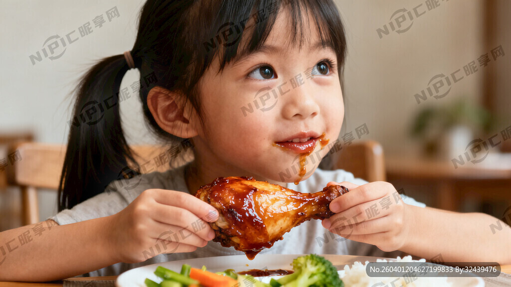 小女孩吃鸡腿