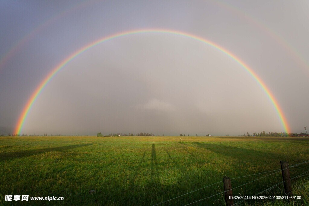 田野上空的绚丽彩虹