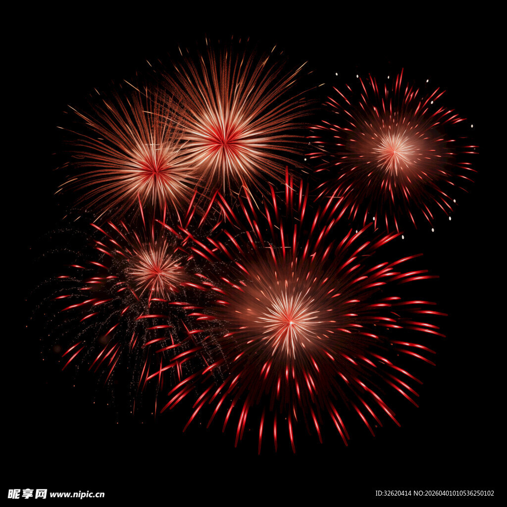 绚丽烟花绽放黑色夜空