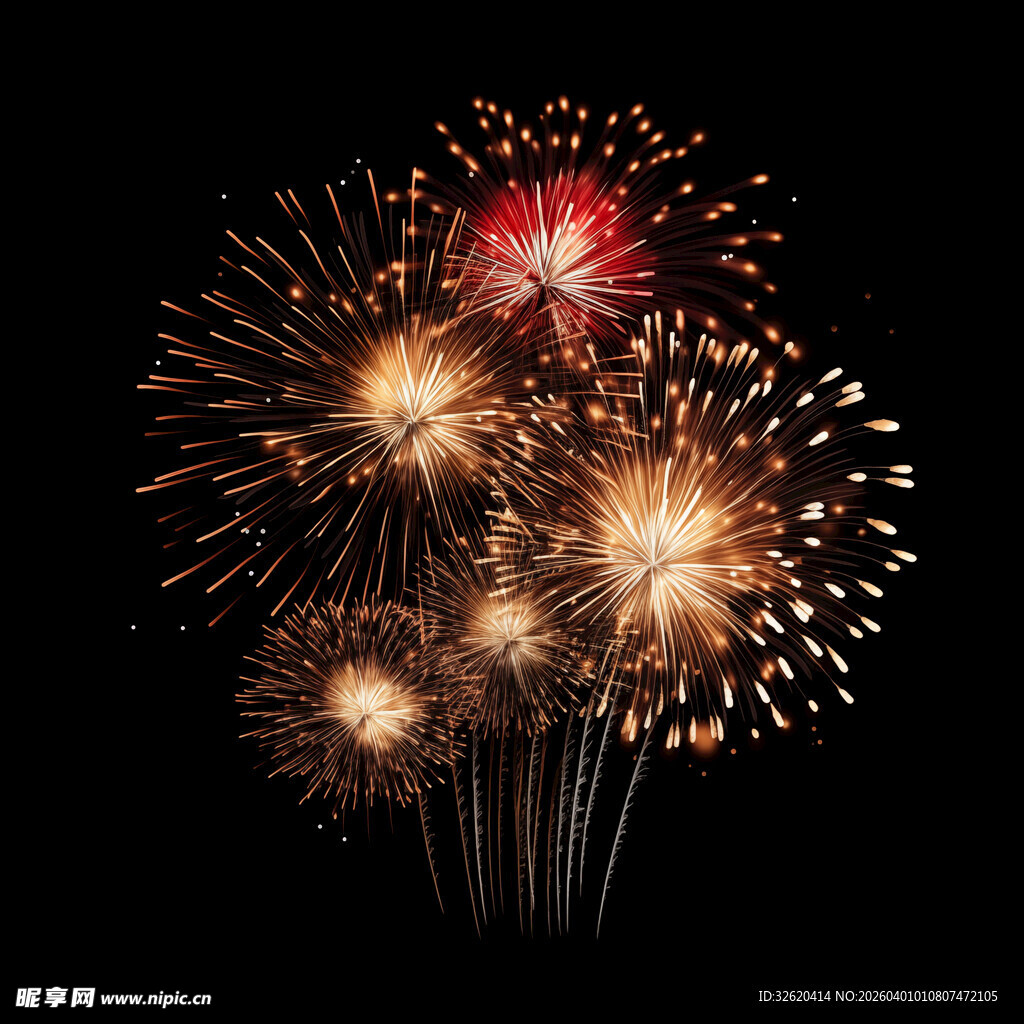 夜空中绚烂绽放的烟花