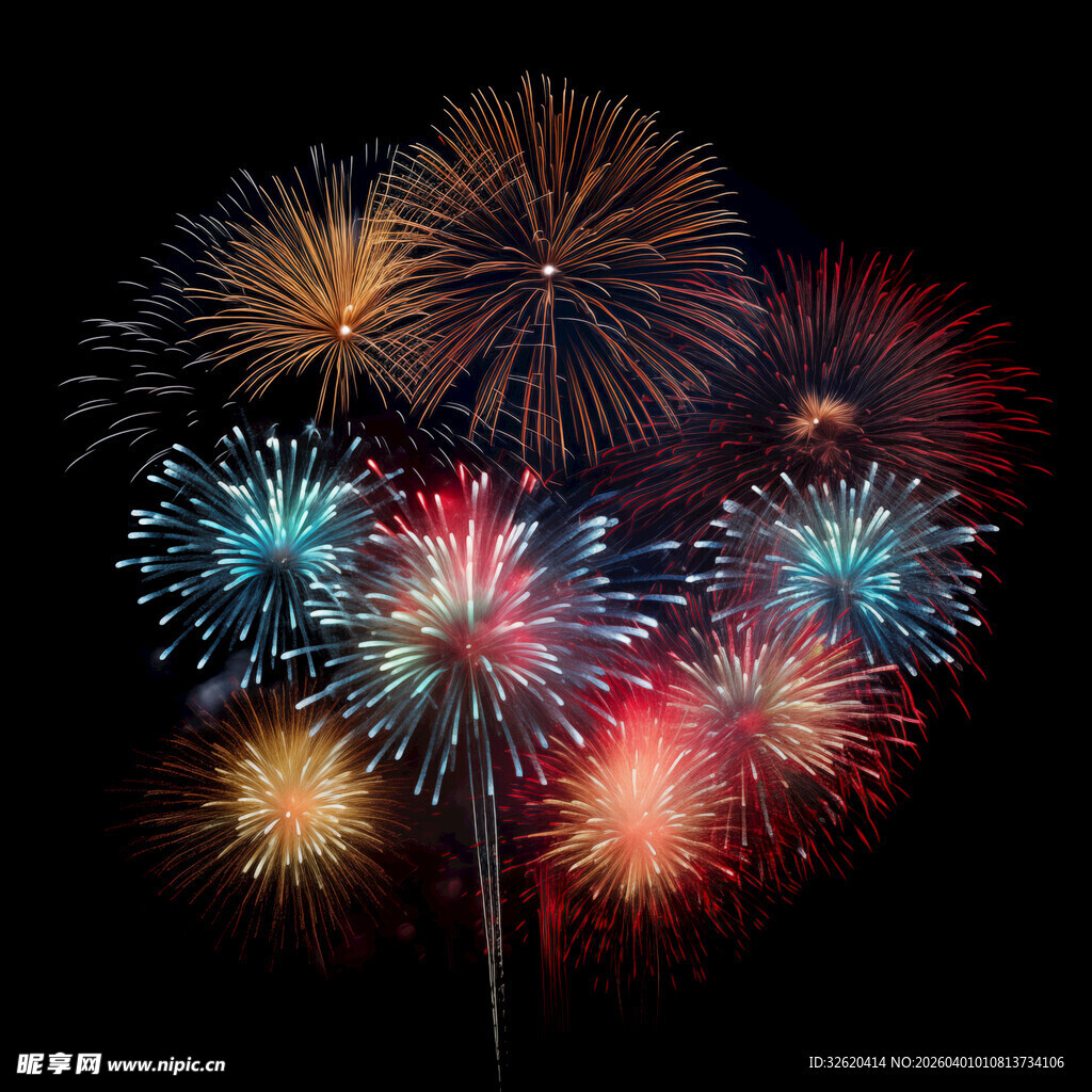 夜空中绚丽绽放的烟花