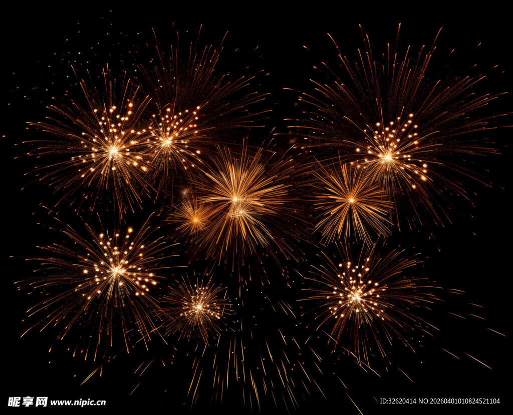 夜空中绚烂的金色烟花