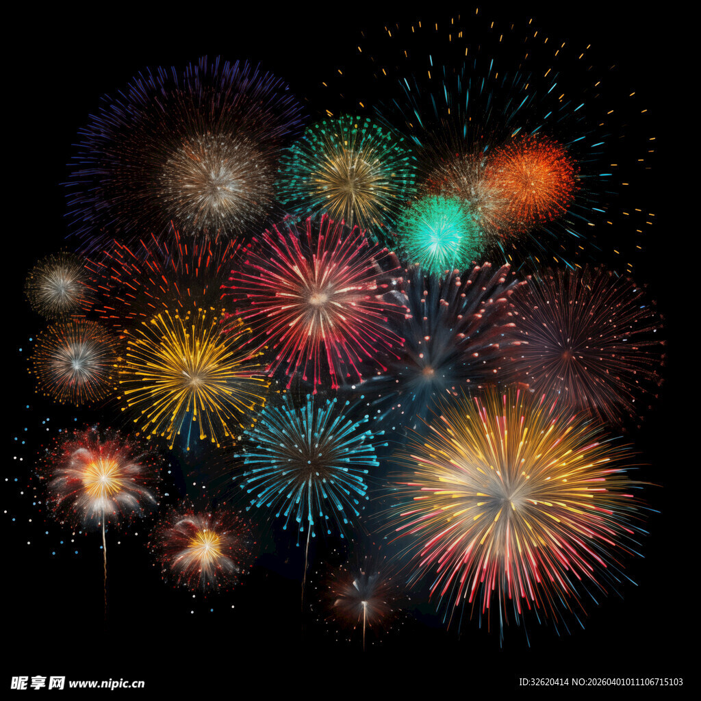 绚丽多彩烟花绽放夜空