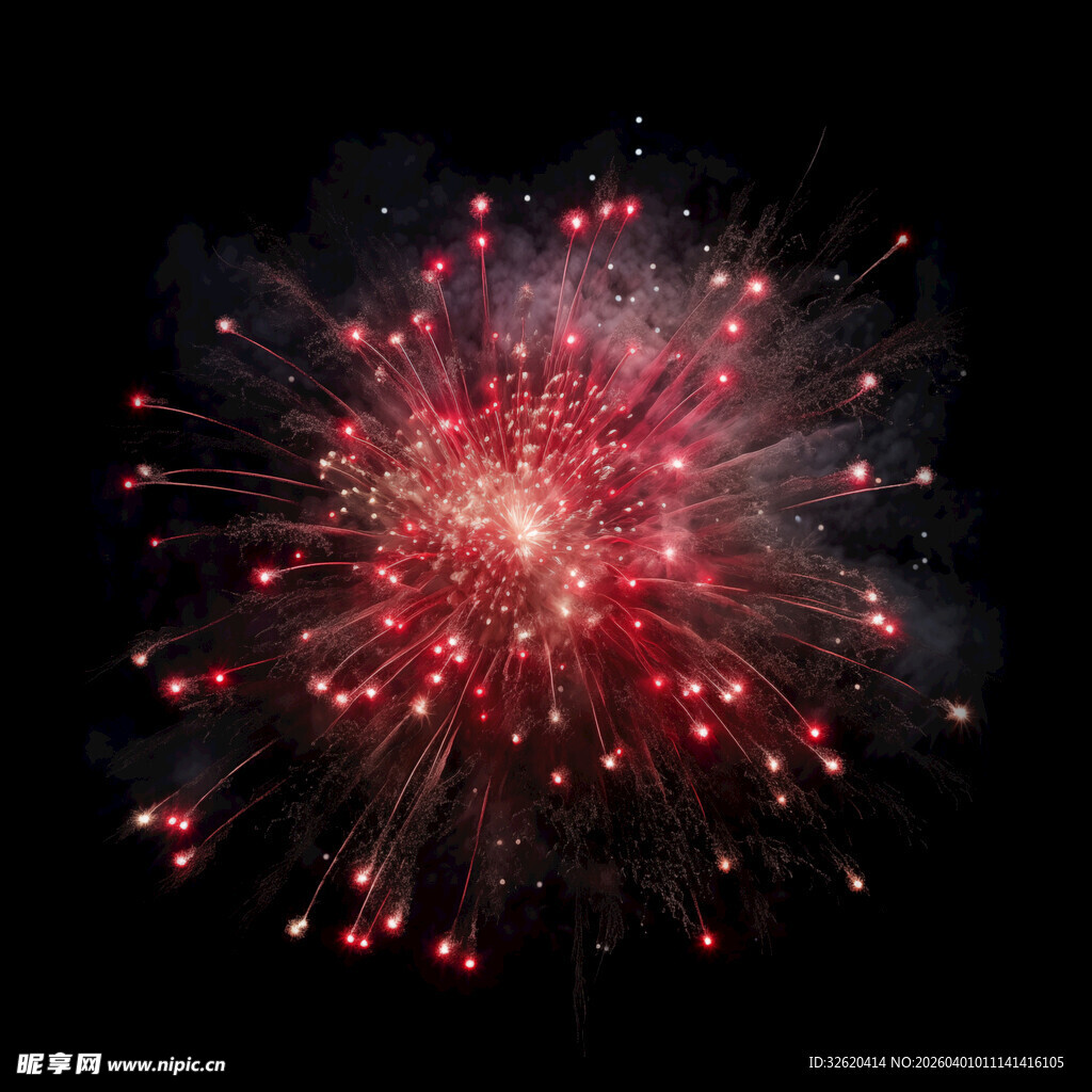 夜空中绚烂的红色烟花
