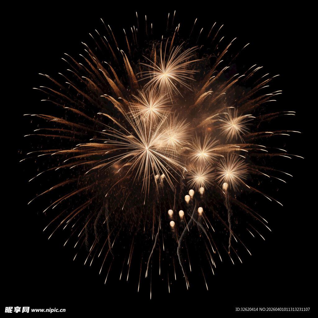 金色烟花绽放夜空