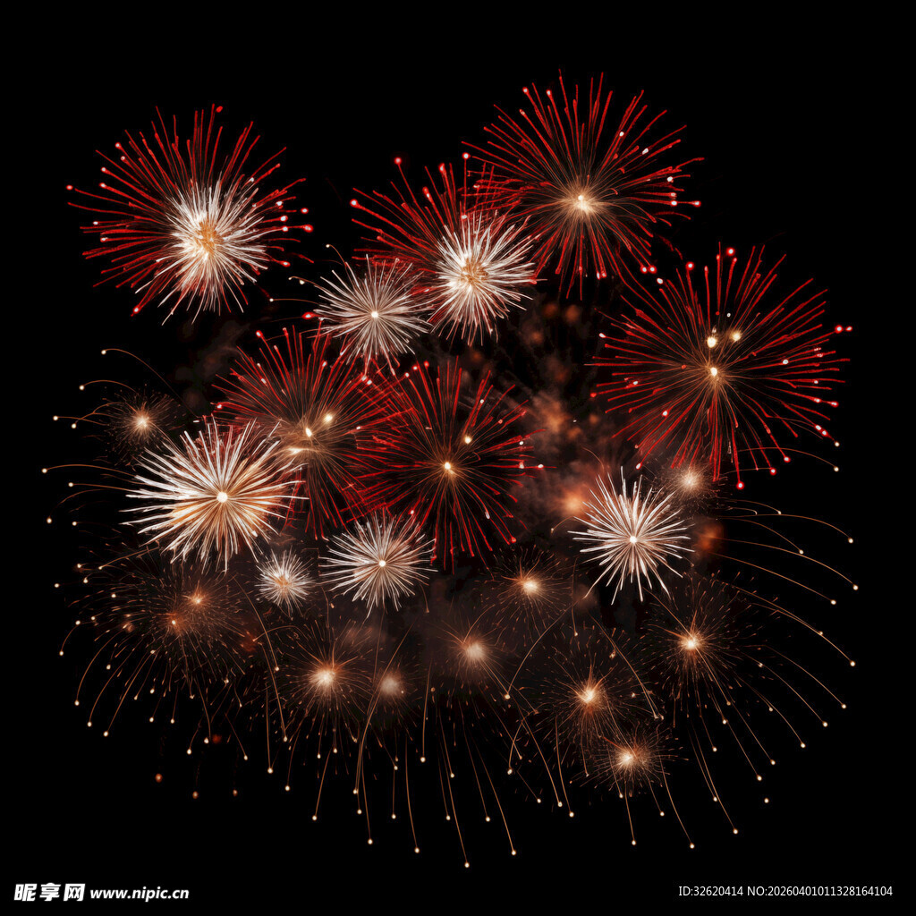 夜空中绚烂绽放的烟花