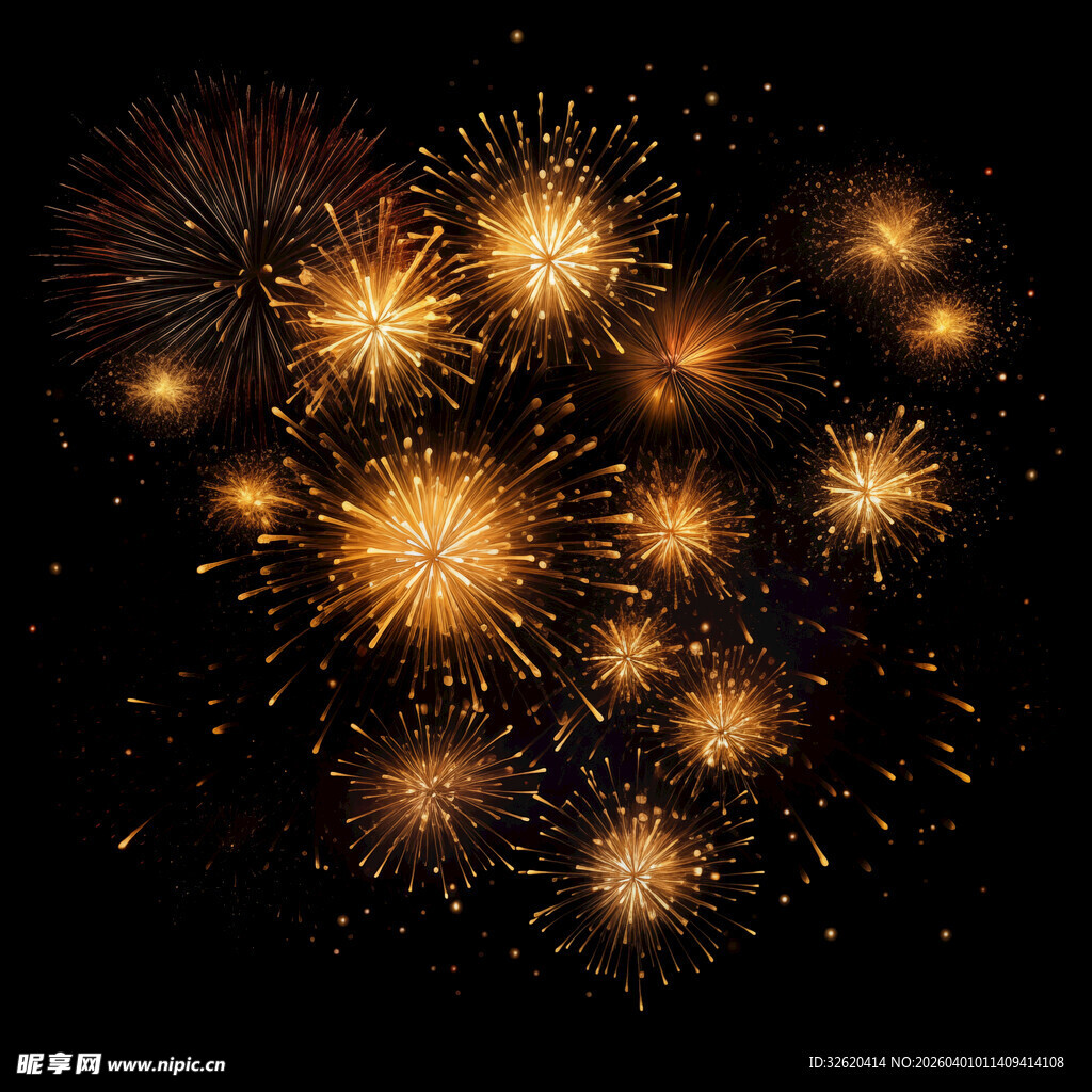 夜空中绚烂的金色烟花