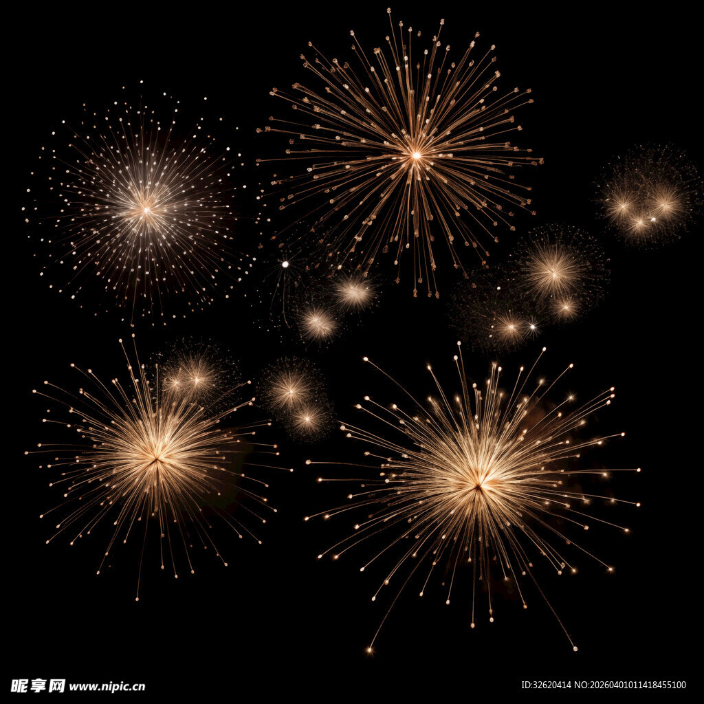 金色烟花绽放夜空