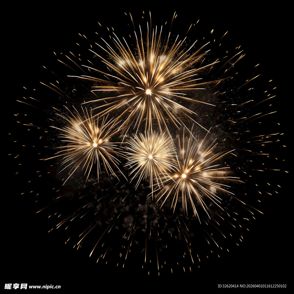 夜空中绚烂的金色烟花