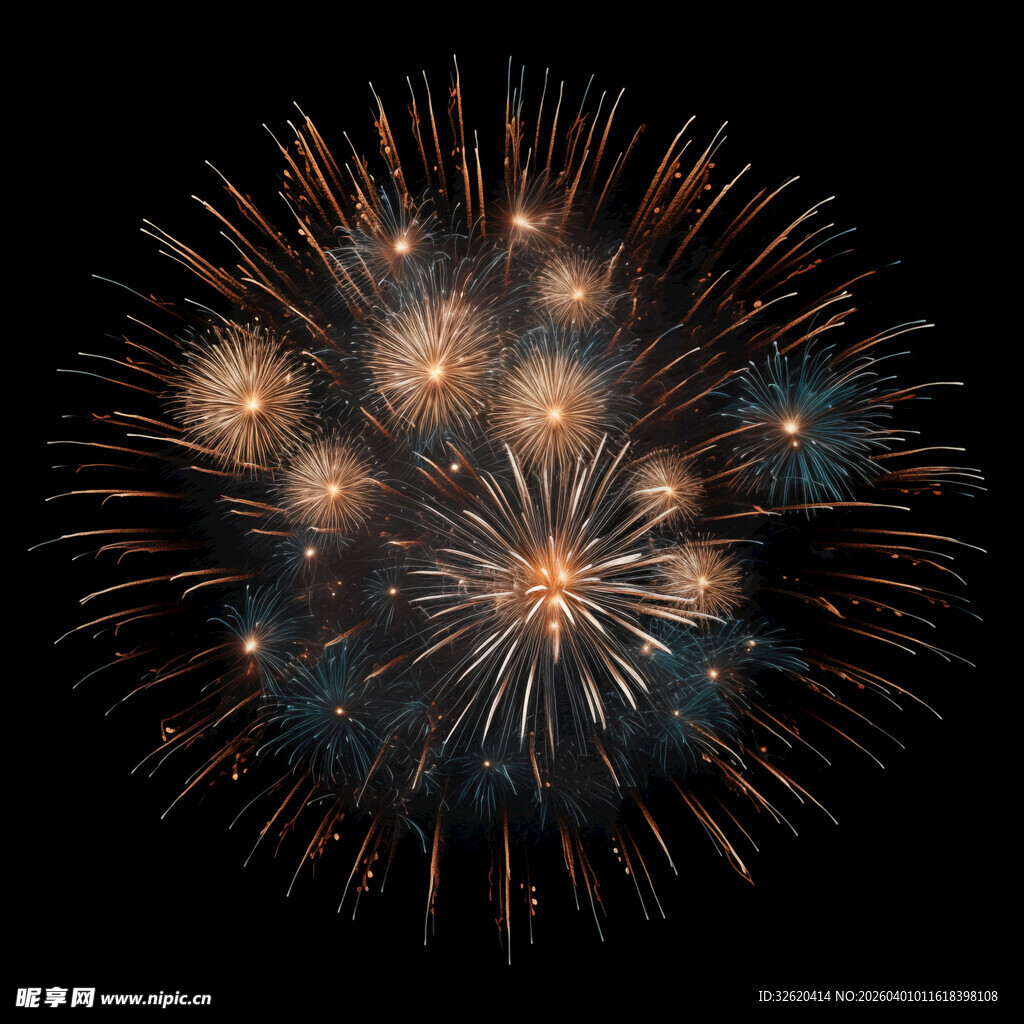 夜空中绚烂绽放的烟花