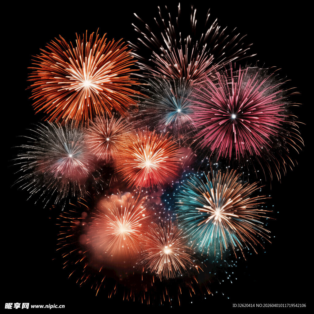 绚丽多彩烟花绽放夜空