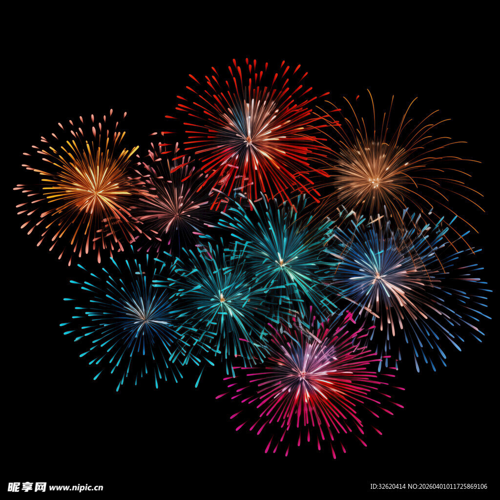 绚丽多彩烟花绽放夜空