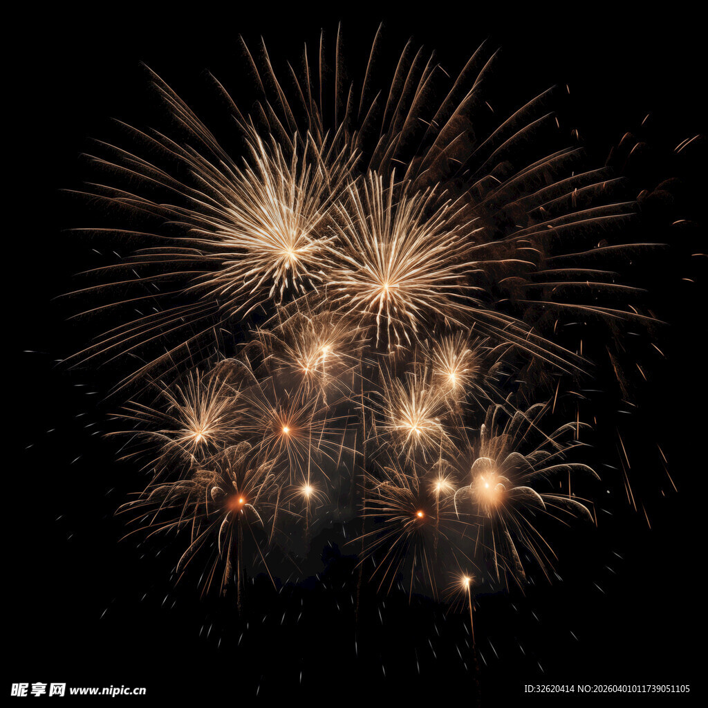 夜空中绚烂的金色烟花