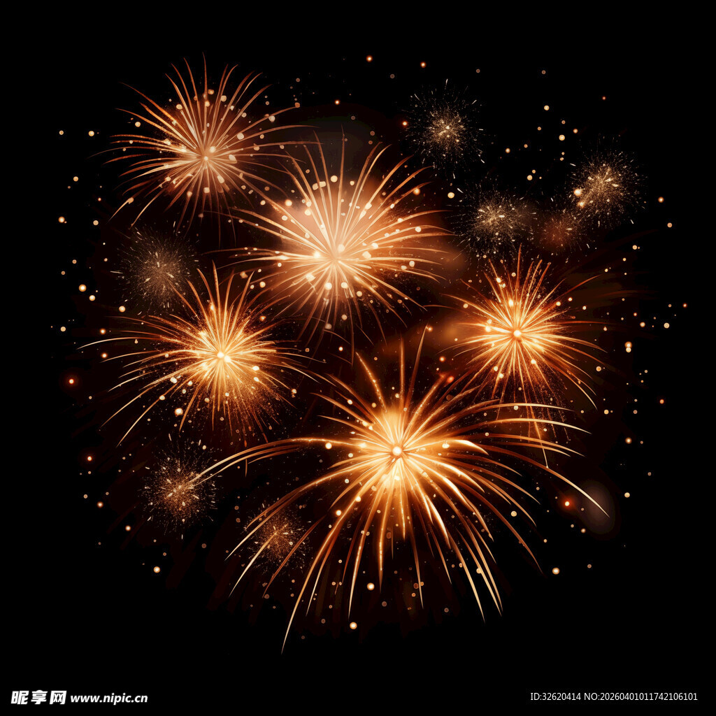 夜空中绚烂的金色烟花