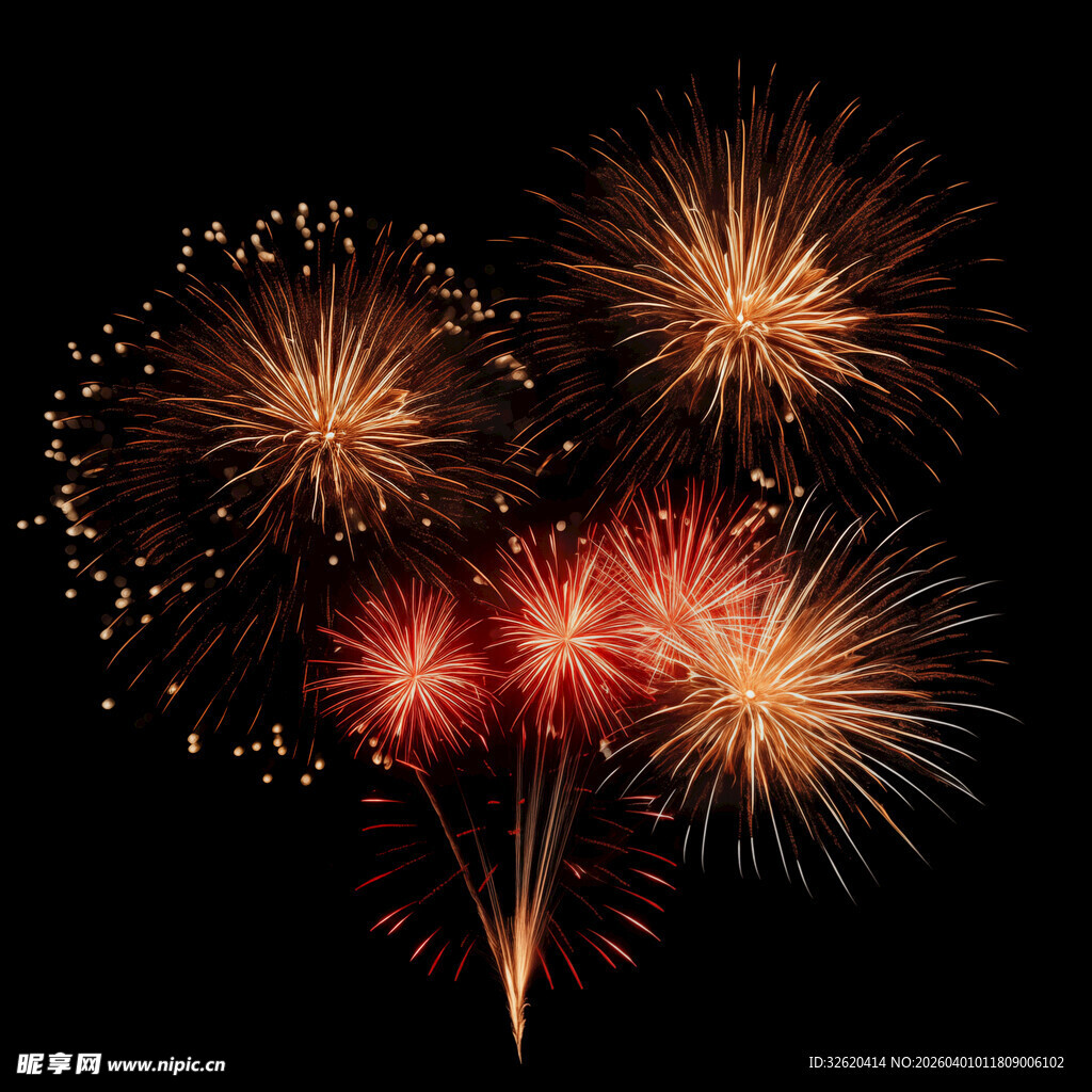 夜空中绚烂的多彩烟花