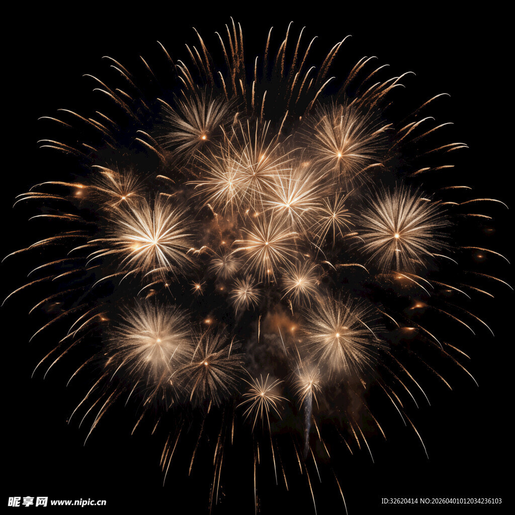 夜空中绚烂的金色烟花