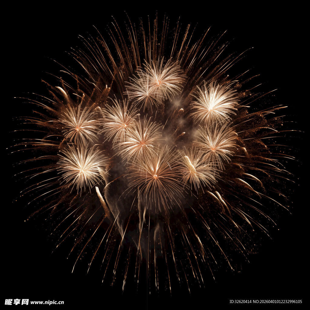 金色烟花绽放夜空