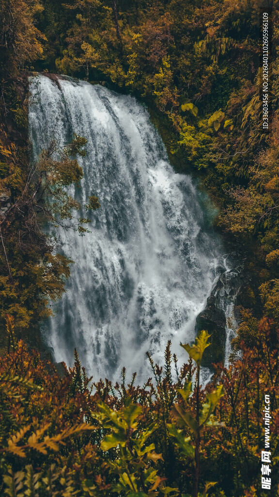 山林间的壮丽瀑布景观