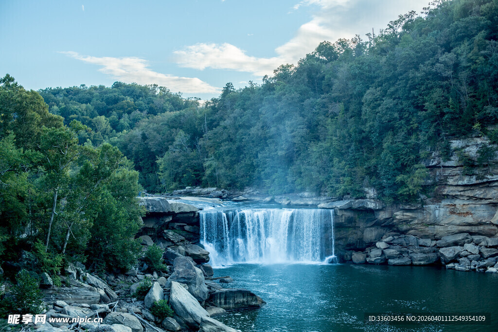 山间壮丽瀑布自然美景