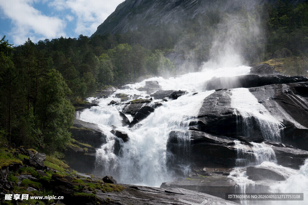 山间壮丽瀑布景观