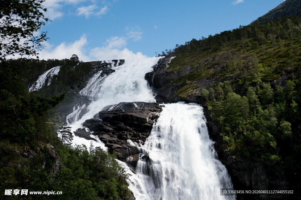 壮丽山间瀑布景观