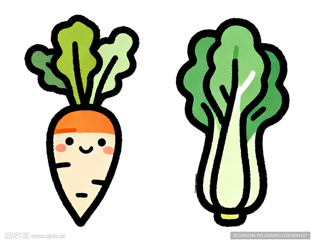 免扣卡通白菜萝卜