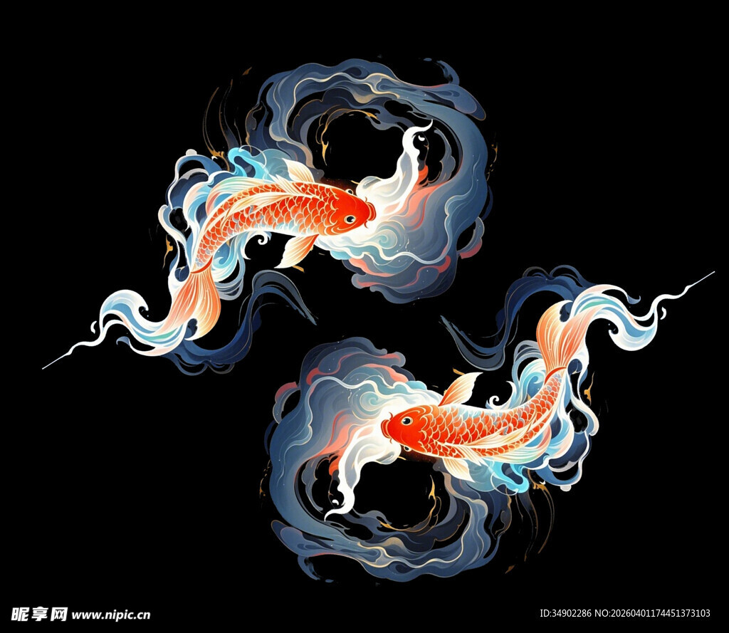 水墨风灵动锦鲤